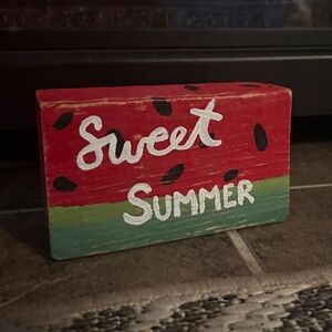 Handpainted 'Sweet Summer' Watermelon Block Sign - Red & Green